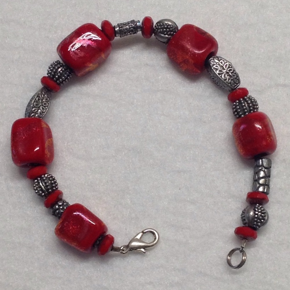 Handmade Red Glass Beaded Bracelet